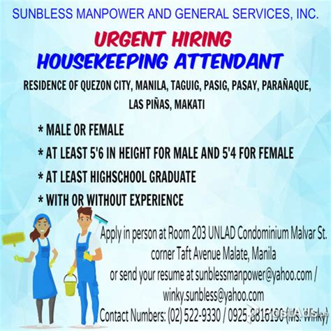 direct hiring housekeeping philippines|Urgent! Housekeeping jobs in Philippines .